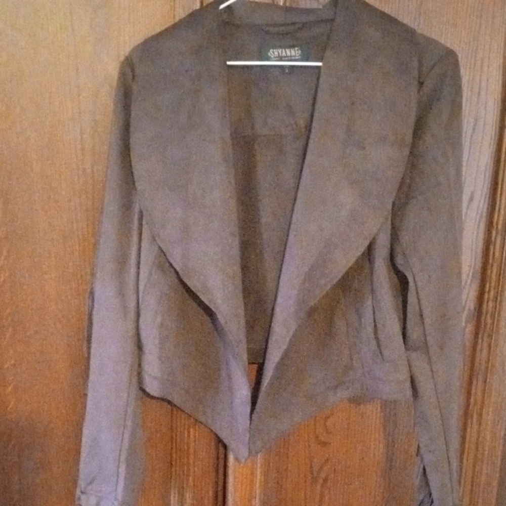 Shyanne Faux Suede Cropped Jacket Waterfall Collar Open Front Chic Outerwear